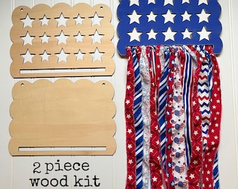 Laser Cut Wood Rag Flag Kit, DIY Patriotic Craft Blank, Americana Decor, 4th of July paintable wood craft cutout