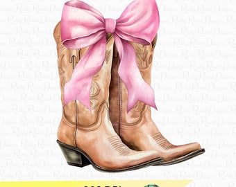 Coquette Cowgirl PNG, Westers sublimatie ontwerp, Soft girl tijdperk, Cowgirl laarzen png, Laarzen met strikken, coquette shirt ontwerp, roze strik png