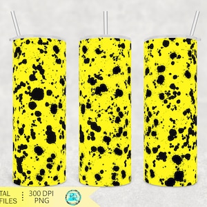 20 oz Skinny Tumbler sublimation designs downloads, yellow and black power wash tumbler png, paint splatter tumbler wrap png, seamless