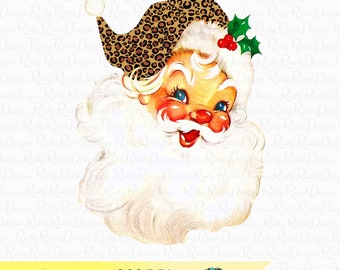 Santa png, Christmas sublimation designs downloads, digital download, shirt design, vintage Santa png, Santa with leopard hat png