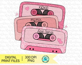 Valentine Tapes PNG, Valentines sublimation designs downloads, Retro Valentine PNG, Cassette tapes Png, shirt design, printable design
