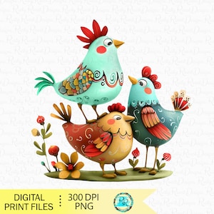 Lustiges Huhn PNG, Huhn Sublimationsentwürfe, wunderliche Hühner, lustiges Huhn Hemd, 3D Huhn drucken, 3 Hühner Png