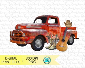 Truck sublimation designs download, western sublimation design, red truck png, digital download, sublimation graphics, country sublimation