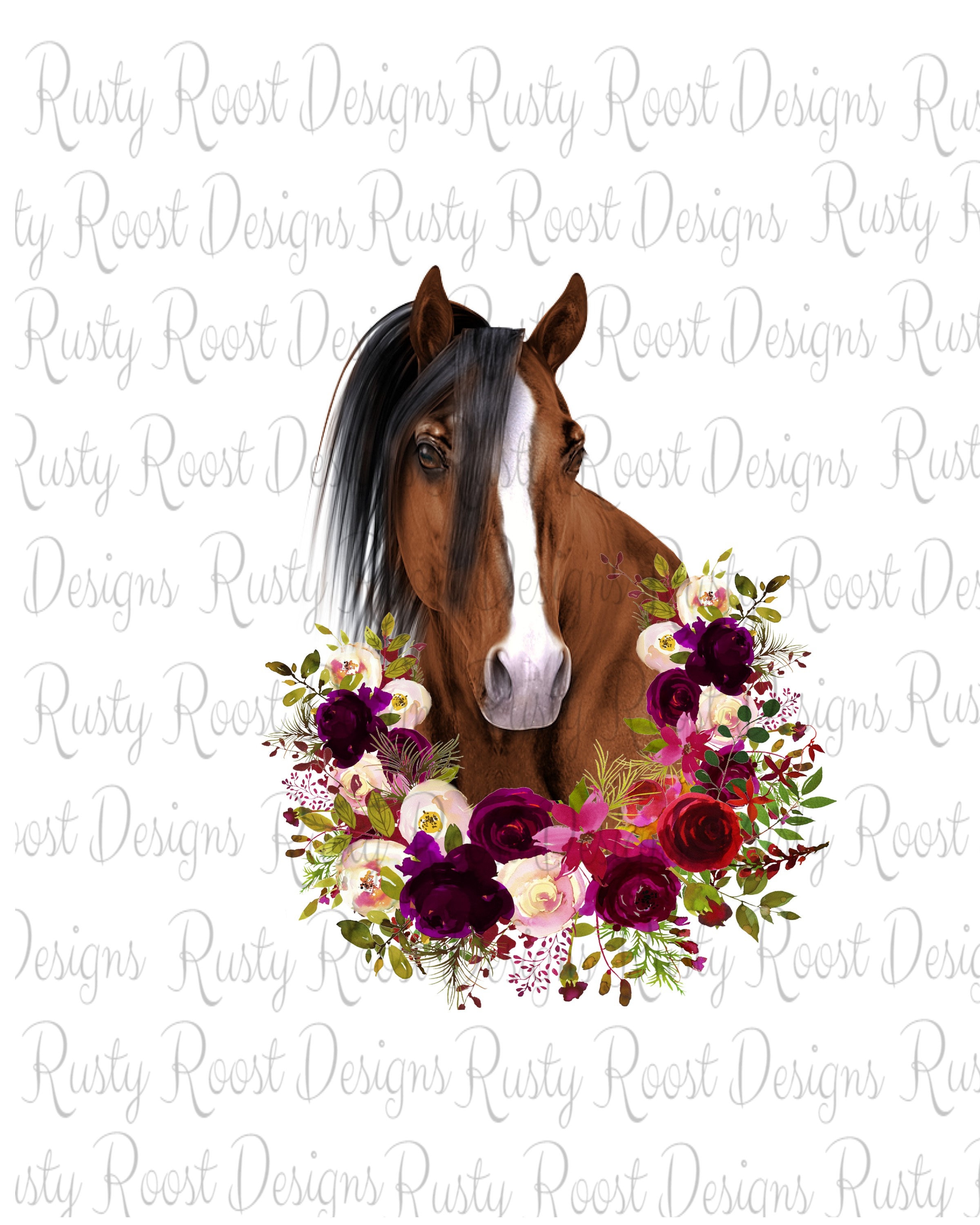 Floral horse PNG sublimation download Watercolor horse PNG t-shirt design