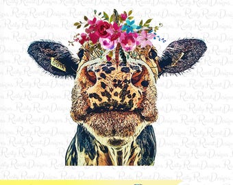 Cow with flowers Png, Cow sublimation designs, sublimation graphics, funny sublimation, heifer png design, printable