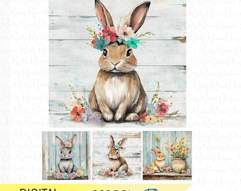 Easter digital paper, Spring scrapbook paper, Bunny printables, Junk journal digital paper, Easter printable paper bundle