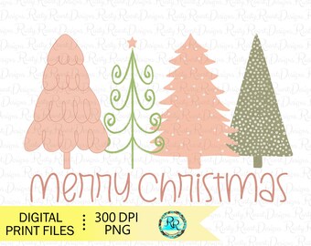 Christmas Trees PNG, Christmas sublimation designs, Christmas shirt designs, whimsical Christmas Png, Merry Christmas, hand drawn