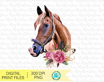 Horse png, horse sublimation designs downloads, digital download, sublimation graphics, farm sublimation, printable, horse with flowers png