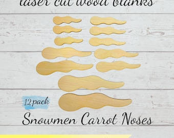 12 Pack Wood Snowman Carrot Noses, Whimsical Snowman Noses, Unfinished Wood Cutouts, DIY carrot nose cutouts for crafts, wood embellishments