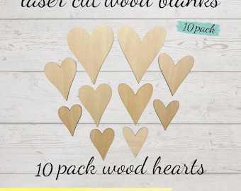 10 Pack Laser Cut Wood Hearts | Wooden Heart Cutouts | Valentine Craft Blanks | Unfinished Wood Hearts for Crafts
