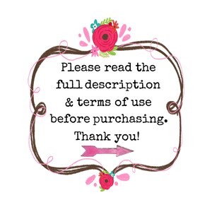 K&ouml;nnte beinhalten: Wei&szlig;er Hintergrund mit dekorativem braun-rosa Rand. Der Text lautet: &bdquo;Bitte lesen Sie die vollst&auml;ndige Beschreibung und Nutzungsbedingungen vor dem Kauf. Danke!" mit einem rosa Pfeil.