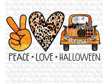 Peace Love Halloween png, Halloween Sublimation Designs Downloads, digitaler Download, Halloween Truck PNG, Sublimationsgrafiken, Kürbis PNG