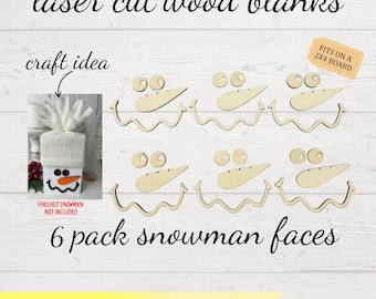 6 Pack Snowman Face Wood Cutouts, DIY Christmas Craft Kit, Unfinished Wood blanks, snowman face cutouts for crafts