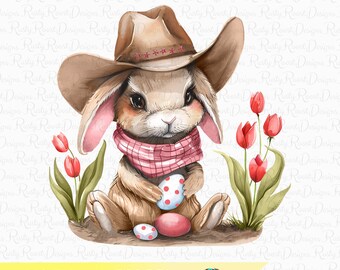 Western Bunny PNG, Easter sublimation design, Western Easter Png, Watercolor bunny, Howdy Easter, Western sublimation Png, coquette Png