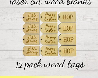 Laser Engraved Spring Wood Tags- Hello Spring- Happy Easter- HOP, Mini Craft Blanks, tiered tray decor, DIY Easter Craft cutouts