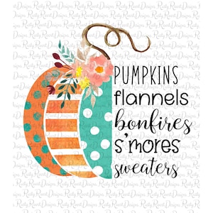 Mots d'automne png, téléchargements de modèles de sublimation d'automne, téléchargement numérique, graphiques de sublimation, demi-citrouille, smores et feux de joie png, imprimable