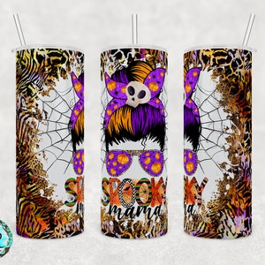 Spooky Mama tumbler PNG, 20oz Skinny Tumbler sublimation designs, Halloween tumbler PNG, sublimation PNG wrap for tumblers, seamless