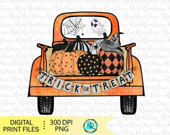 Trick or Treat png, Halloween sublimation designs downloads, digital download, pumpkin truck design, sublimation graphics, pumpkin PNG