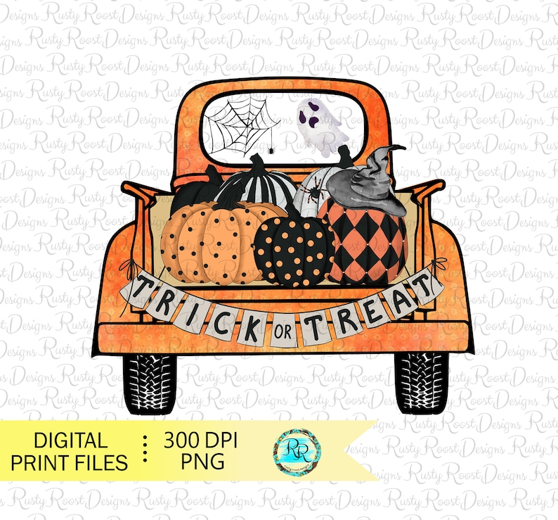 Trick or Treat png, Halloween sublimation designs downloads, digital download, pumpkin truck design, sublimation graphics, pumpkin PNG 