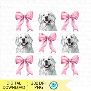 Grandes Pyrénées PNG, chien coquette, motifs de sublimation de chien, conception de chemise coquette, chien avec des noeuds roses