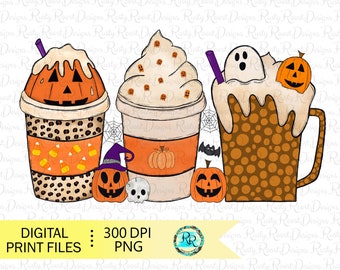 Halloween Coffee Png, Coffee sublimation designs downloads, Fall coffee PNG, hand drawn, pumpkin spice, Fall latte Png, printable designs