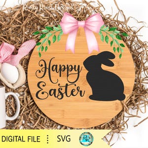 Happy Easter SVG, Easter door sign SVG, Cutting file, wood sign SVG, Easter Bunny svg, Door hanger svg, Svg files for cricut