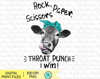 Rock paper scissors png, Cow sublimation designs downloads, sublimation graphics, digital download, funny cow sublimation, printable art