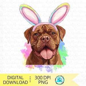 Bordeauxdog png, hond met konijnenoren, paassublimatieontwerpen, Franse mastiff met konijnenoren, paashond png