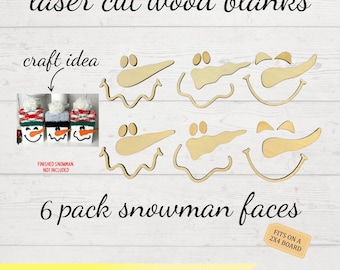 6 Pack Snowman Face Wood Cutouts, DIY Christmas craft kit, Holiday Craft Supplies, laser cut wood blanks