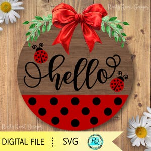 Ciao Coccinella SVG, appendino per porta SVG, file di taglio, cartello in legno SVG, appendino per porta coccinella SVG, file di taglio laser scaricabile digitalmente