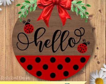 Hello Ladybug SVG, Wood sign SVG, ladybug door hanger svg, Laser cut file digital download