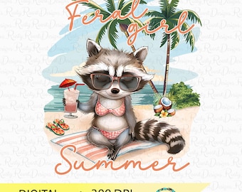 Feral girl Summer Png, Funny sublimation designs, Funny Raccoon Png, Sublimation graphics, Summer shirt design, Raccoon Png