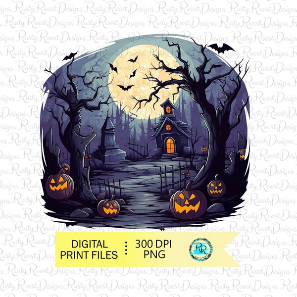 Halloween scene Png, Halloween sublimation design PNG, Scary house png, tshirt designs, Scary PNG, Printable design