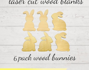 Wood Bunny Cutouts 6 Pack, Easter Craft Blanks, Unfinished Bunny Shapes, DIY Spring Decor, 2x4 Wood Craft