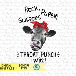 Piedra, papel, tijera, puñetazo en la garganta png, descargas de diseños de sublimación de vacas, gráficos de sublimación, descarga digital, sublimación de vaca divertida