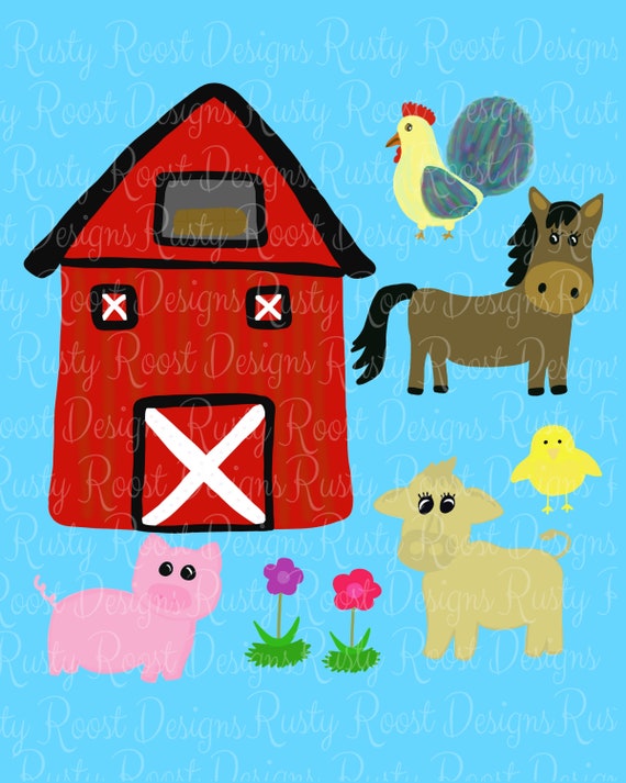 Hand Drawn Barnyard Animals Clipartfarm Pngfarm Animals Etsy