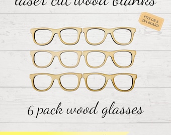 6 Pack Wood glasses Cutouts, Unfinished wood blank for crafts, wood cutout shapes, wood eye glasses for DIY crafts