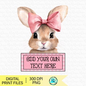 Kokette Ostern PNG, Ostern Sublimationsdesign, Osternamen Png, Hase mit Schleife, Hase Name Png, Aquarell Hase, rosa Schleife PNG