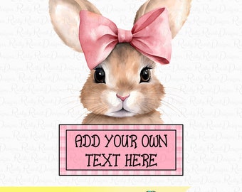 Coquette Easter PNG, Easter sublimation design, Easter name plate Png, Bunny with bow, Bunny name Png, Watercolor bunny, pink bow png