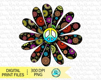 Retro Peace sign png, Flower sublimation designs downloads, sublimation graphics, Peace flower png, Retro shirt png, retro flower