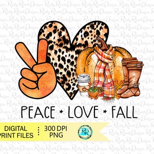 Paz Amor Otoño png, Descargas de diseños de sublimación de otoño, Gráficos de sublimación, Descarga digital, Diseño de sublimación de calabaza, Imprimible