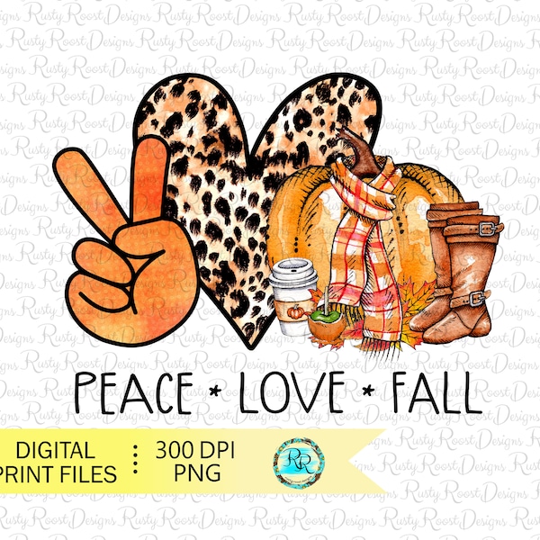 Paz Amor Otoño png, Descargas de diseños de sublimación de otoño, Gráficos de sublimación, Descarga digital, Diseño de sublimación de calabaza, Imprimible