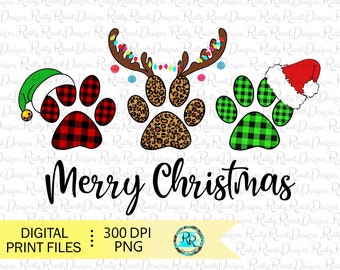Frohe Weihnachten Pfoten Png, Weihnachten Sublimationsentwürfe Download, digitaler Download, Sublimationsgrafiken, Pfotenabdrücke Png, Hund Sublimation