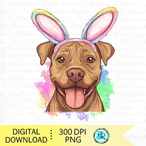 Easter Pitbull png, dog with bunny ears, Easter sublimation designs, Tan Pitbull with rabbit ears Png, Easter dog png