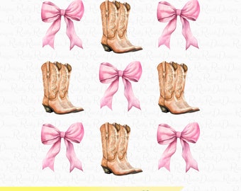 Coquette Cowgirl PNG, design sublimation western, coquette western, bottes de cowgirl png, bottes avec noeuds, conception de chemise coquette