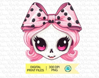 ピンクのハロウィンPNG、ハロウィン昇華デザイン、ピンクの頭蓋骨PNG、Tシャツデザイン、かわいい頭蓋骨、クリップアート、印刷可能なデザイン