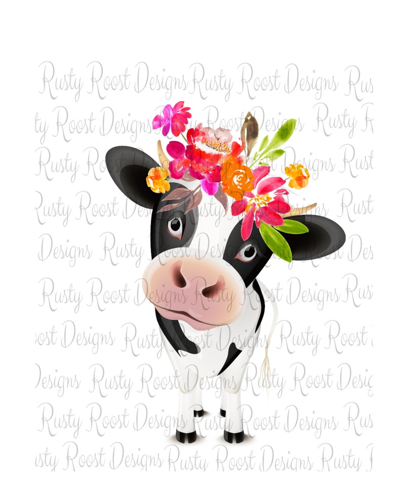 Cow Sublimation Designs Downloadscow With Flowersdigital Etsy
