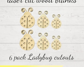 Ladybug Wood Cutouts, 6 Pack Unfinished Wooden Ladybugs, DIY Craft Blanks, Layered Ladybug Shapes