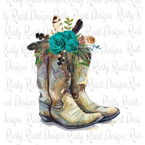 Cowgirl boots png,boots sublimation designs downloads,watercolor boots,cowgirl shirt design,printable,sublimation graphics,boots with flower