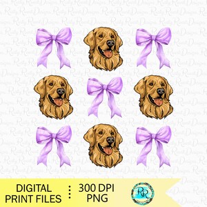 Golden Retriever PNG, Coquette dog, Dog sublimation design, coquette shirt design, dog with bows Png, Sublimation graphics